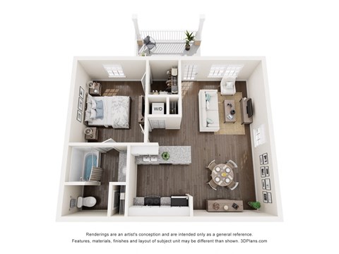 Floor plan for 1 bed, 1 bath, 719 sqft